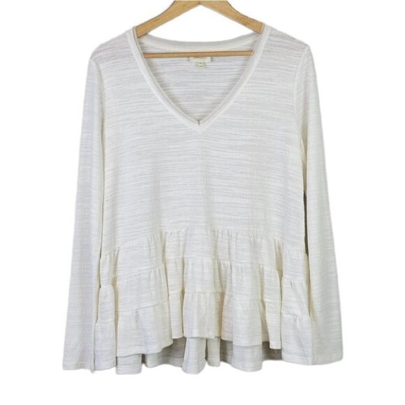 𝅺deletta Anthropologie Thea Peplum Tierd Ruffle Long Sleeve Top Ivory XS - Picture 2 of 12